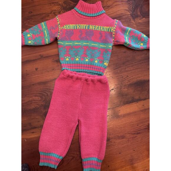Vintage Tuff Cookies Baby Girl Knit Sweater Pant Set 80s 90s Pink Sz 12 Months - Picture 8 of 11